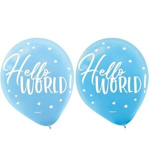 Blue 'Hello World' Balloons